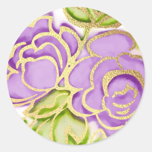 Bat Mitzvah Painted Watercolor Purple Roses Classic Round Sticker
