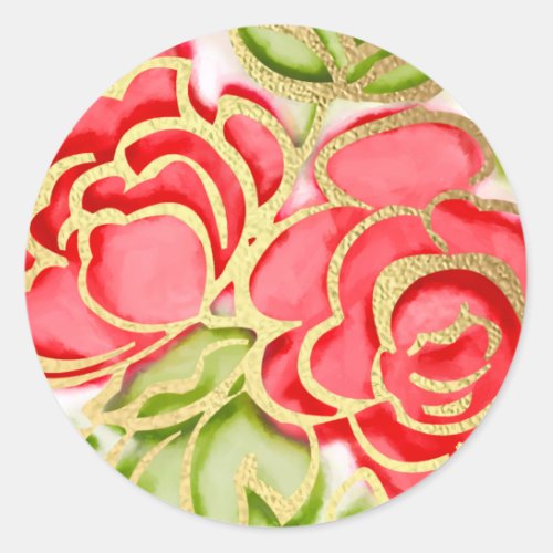 Bat Mitzvah Painted Watercolor Red Roses Classic Round Sticker