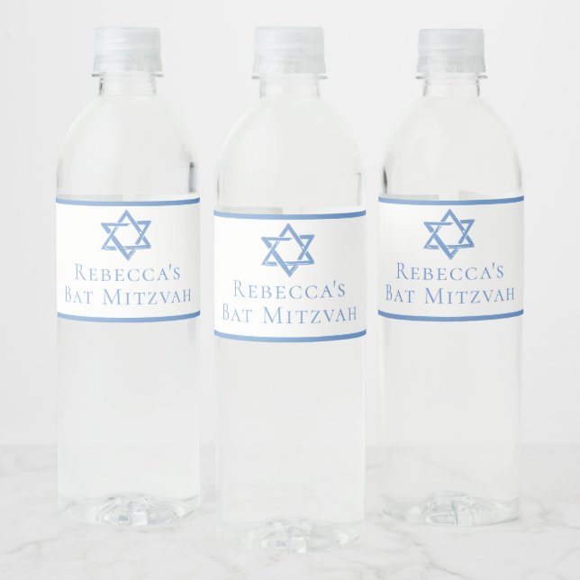 Bat Mitzvah Party Blue Star of David Water Bottle Label (Bottles)