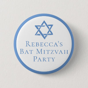 Bat Mitzvah Party Light Blue Star of David Button