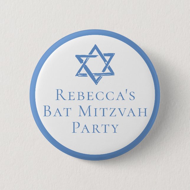 Bat Mitzvah Party Light Blue Star of David Button (Front)