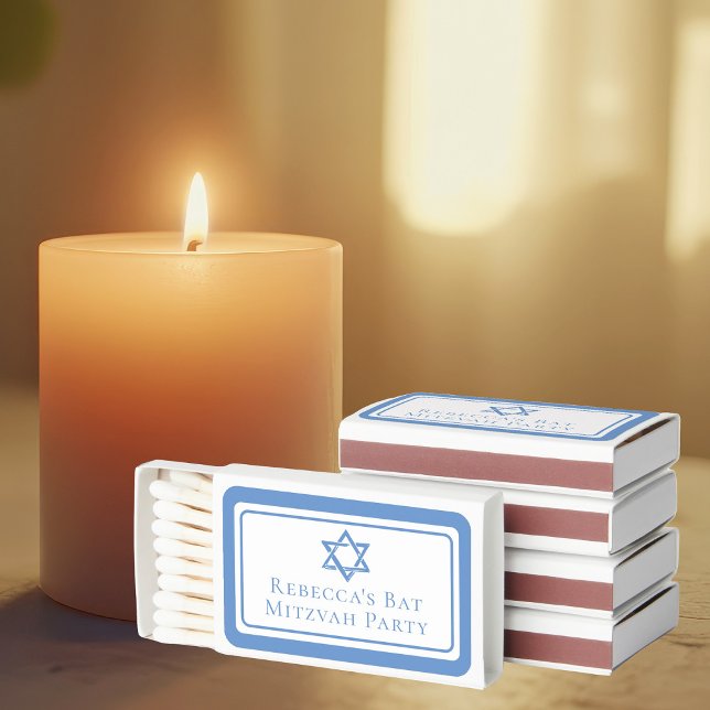 Bat Mitzvah Party Light Blue Star of David Matchboxes (Creator Uploaded)
