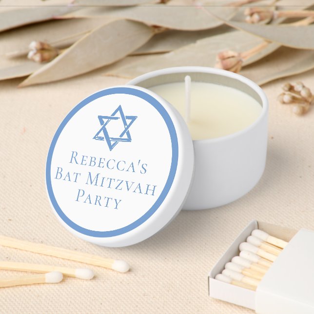 Bat Mitzvah Party Light Blue Star of David Mini Candle Favors (Insitu)
