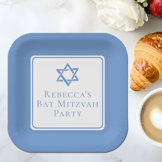 Bat Mitzvah Party Light Blue Star of David Paper Plates (Creator Uploaded)