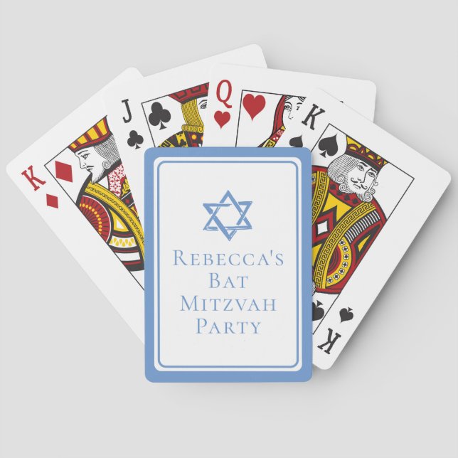Bat Mitzvah Party Light Blue Star of David Poker Cards (Back)