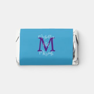 Bat Mitzvah Party Name Purple Monogram Sky Blue