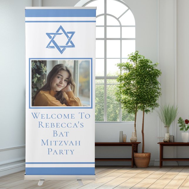 Bat Mitzvah Party Photo Blue Star of David Retractable Banner (Creator Uploaded)