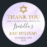 Bat Mitzvah Pastel Purple Gold Thank You Classic Round Sticker<br><div class="desc">Bat Mitzvah Pastel Purple Gold Thank You Classic Round Sticker</div>