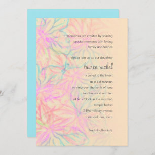 Bat Mitzvah Peach Turquoise Pink Invitation