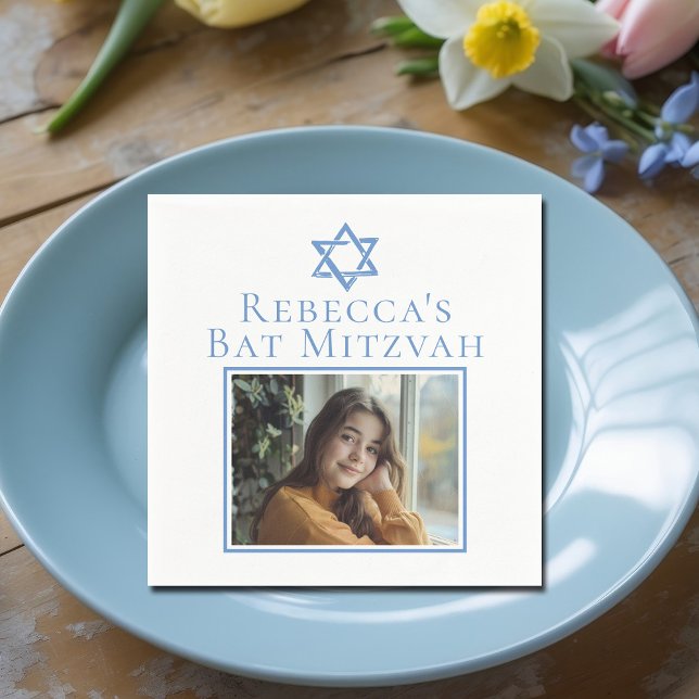 Bat Mitzvah Photo Blue Star of David Party Napkins (Creator Uploaded)