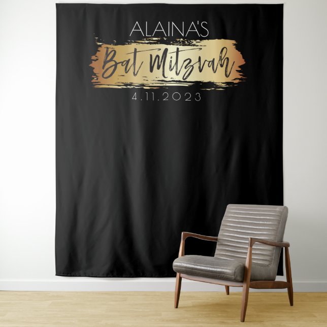 Bat Mitzvah Photo Booth Party Backdrop Gold Black (In Situ)