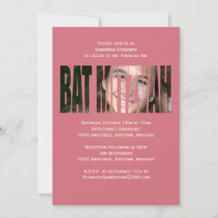 Bat Mitzvah Photo Invitation in Pink