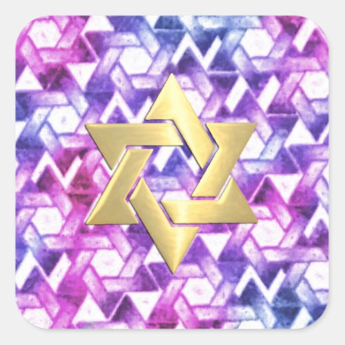 Bat Mitzvah  Pink and Purple Star Damask Square Sticker