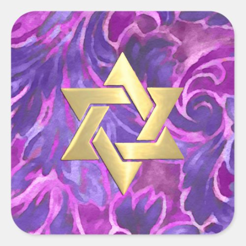 Bat Mitzvah Pink and Purple Watercolor Damask Square Sticker