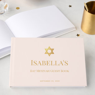 Bat Mitzvah Pink & Faux Gold Star of David Jewish Guest Book