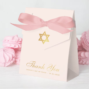 Bat Mitzvah Pink Faux Gold Star of David Thank You Favor Boxes
