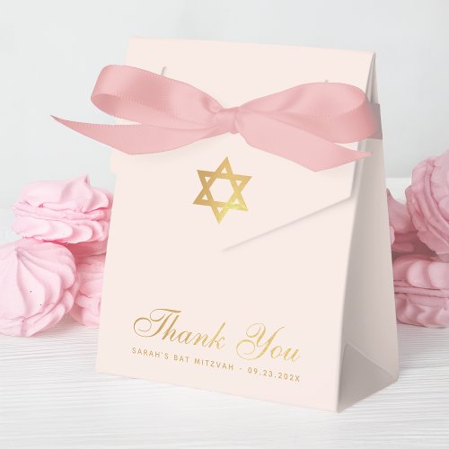 Bat Mitzvah Pink Faux Gold Star of David Thank You