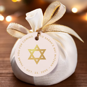 Bat Mitzvah Pink Faux Gold Star of David Thank You Favor Tags