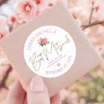 Bat Mitzvah Pink Floral Watercolor Gold Script Classic Round Sticker<br><div class="desc">Be proud, rejoice and celebrate this milestone of your favorite Bat Mitzvah whenever you use this sophisticated, personalized sticker! A chic, stunning, hot pink floral watercolor, faux gold foil script typography and Star of David, as well as modern dusty rose sans serif type overlay a white background. Personalize the custom...</div>