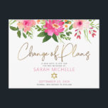 Bat Mitzvah Pink Floral Watercolor Gold Script Invitation Postcard<br><div class="desc">Make sure all your friends and relatives will still be able to celebrate your daughter’s milestone Bat Mitzvah, regardless of current global unforeseen circumstances. Send out this chic, personalized “Change of Plans” announcement postcard. A stunning, pink and peach floral watercolor with faux gold foil script typography and modern dusty rose...</div>