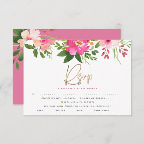 Bat Mitzvah Pink Floral Watercolor Gold Script RSVP Card