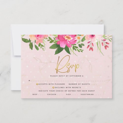 Bat Mitzvah Pink Floral Watercolor Gold Typography RSVP Card