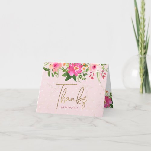 Bat Mitzvah Pink Floral Watercolor Modern Script Thank You Card