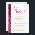 Bat Mitzvah Pink Glitter Stripe Invitation<br><div class="desc">Bright hot pink and gold glitter modern and elegant Bat Mitzvah invitation for a modern, fun and elegant mitzvah ceremony and luncheon. Glitter background is a flat printed image, NOT real glitter so it won't make a mess but still looks sparkly and blingy! Coordinating stationery and decor to complete your...</div>