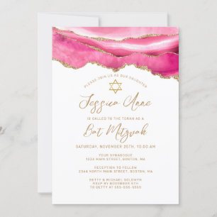 Bat Mitzvah Pink Gold Glitter Agate Invitation