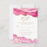 Bat Mitzvah Pink Gold Glitter Agate RSVP Card<br><div class="desc">This modern Bat Mitzvah RSVP response card features pink and faux gold glitter agate marble borders with modern script typography with date to personalize. The back of the card has matching agate borders and a faux gold star of David. Designed by Susan Coffey.</div>