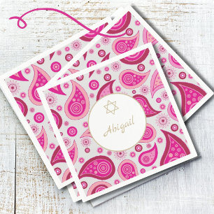 Bat Mitzvah Pink Gold Pattern Modern Napkins