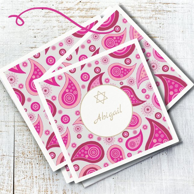 Bat Mitzvah Pink Gold Pattern Modern  Napkins (Creator Uploaded)