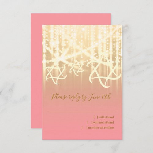 Bat Mitzvah Pink Gold Sparkly Lights RSVP Card