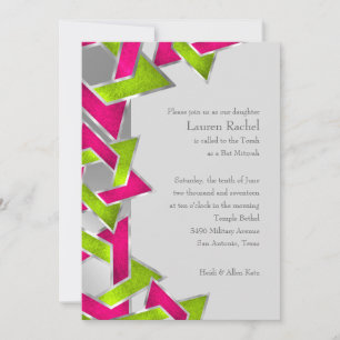Bat Mitzvah Pink Lime Star of David Any Color Invitation