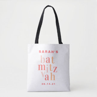 Bat Mitzvah Pink Modern Typography Tote Bag