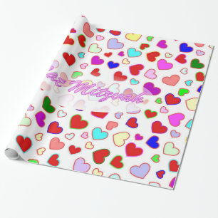 Bat Mitzvah Pink Multi Hearts Wrapping Paper