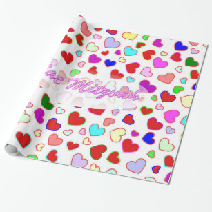 Bat Mitzvah Pink Multi Hearts Wrapping Paper