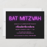 Bat Mitzvah Pink Neon Lights Invitation<br><div class="desc">Cool modern bat mitzvah invitation with "Bat Mitzvah" in hot pink glowing neon lights against a black background.</div>