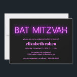 Bat Mitzvah Pink Neon Lights Invitation<br><div class="desc">Cool modern bat mitzvah invitation with "Bat Mitzvah" in hot pink glowing neon lights against a black background.</div>