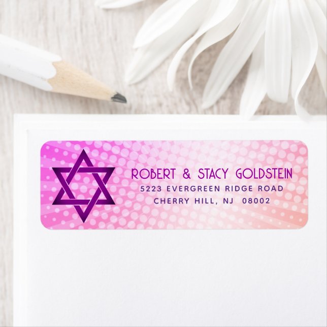 Bat Mitzvah Pink Orange Gradient Retro Fun Address Label (Insitu)