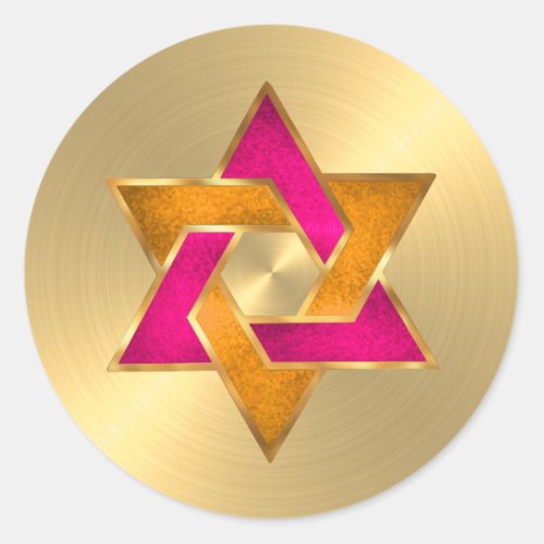 Bat Mitzvah Pink Orange Star of David Gold Classic Round Sticker