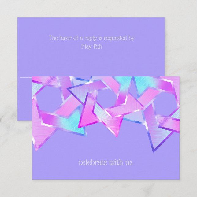 Bat Mitzvah Pink Purple Blue Star of David Invitation (Front/Back)