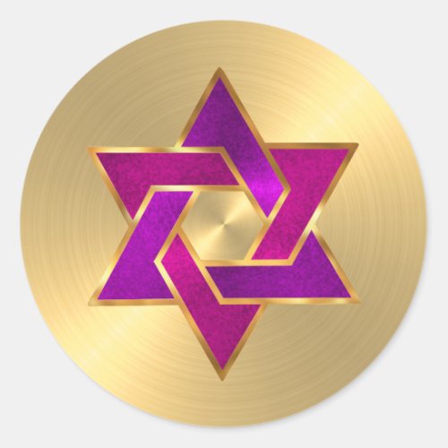 Bat Mitzvah Pink Purple Star of David Gold Classic Round Sticker