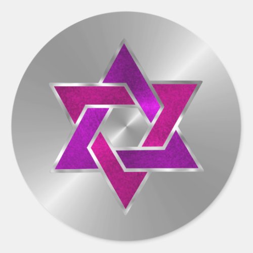 Bat Mitzvah Pink Purple Star of David on Any Color Classic Round Sticker