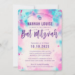 BAT MITZVAH pink purple watercolor gold script Invitation<br><div class="desc">by kat massard >>> www.simplysweetpaperie.com <<<
A modern,  hand painted watercolor by me - totally unique for your child's Bat Mitzvah - contact me kat@simplysweetpaperie.com if you would like any matching items set up.  Kat x</div>