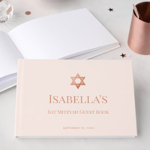Bat Mitzvah Pink Rose Gold Star of David Jewish Guest Book