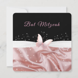 Bat Mitzvah Pink Satin Butterfly Sparkle Invitation