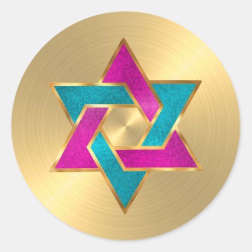 Bat Mitzvah Pink Turquoise Star of David Any Color Classic Round Sticker