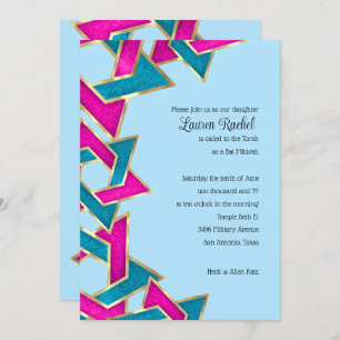Bat Mitzvah Pink Turquoise Star of David Invitation