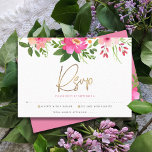 Bat Mitzvah Pink Watercolor Floral Gold Script RSVP Card<br><div class="desc">Be proud, rejoice and celebrate this milestone of your favorite Bat Mitzvah with this sophisticated, personalized RSVP insert card for your event! A chic, stunning, pink and peach floral watercolor with faux gold foil script typography and modern dusty rose and gray sans serif type overlay a white background. Additional watercolor...</div>